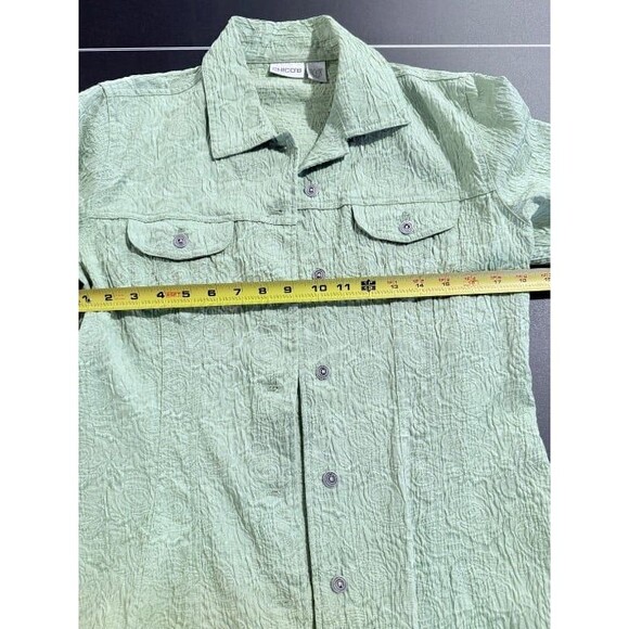 Chico's Size 1 (Medium / US 8) Lime Green Crinkle Textured Jacket M/8 - Picture 7 of 7